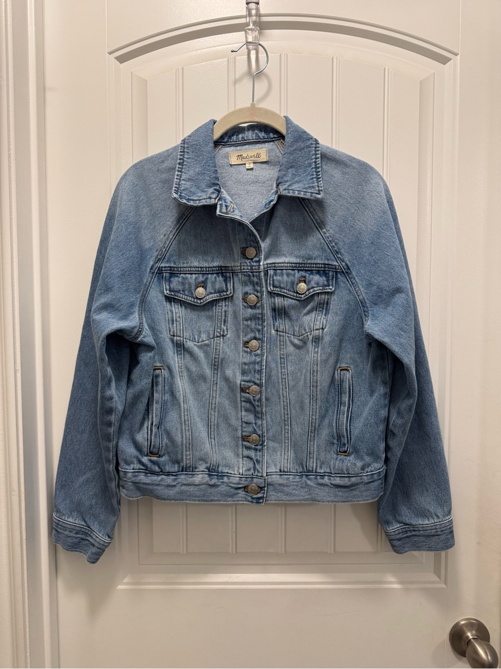 Madewell Women’s Raglan Oversized Jean Jacket Blue Light Wash Y2K Boxy Sz Small